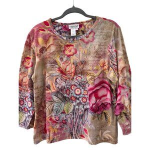 Coldwater Creek Floral Print Womens Long Sleeve Top L Fairy Bohemian